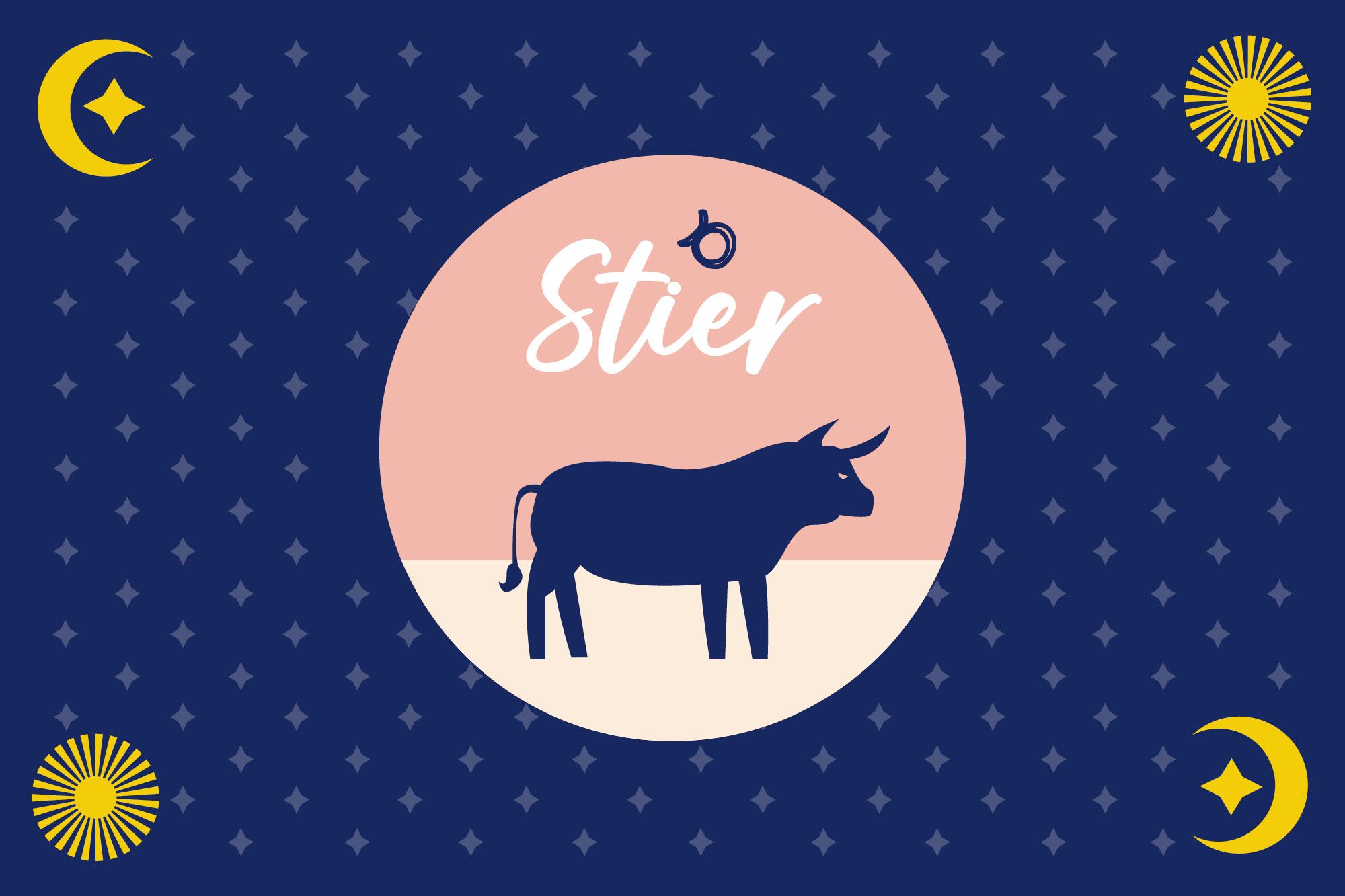 Sternzeichensymbol Stier auf blauem Hintergrund von Sternen umgeben.