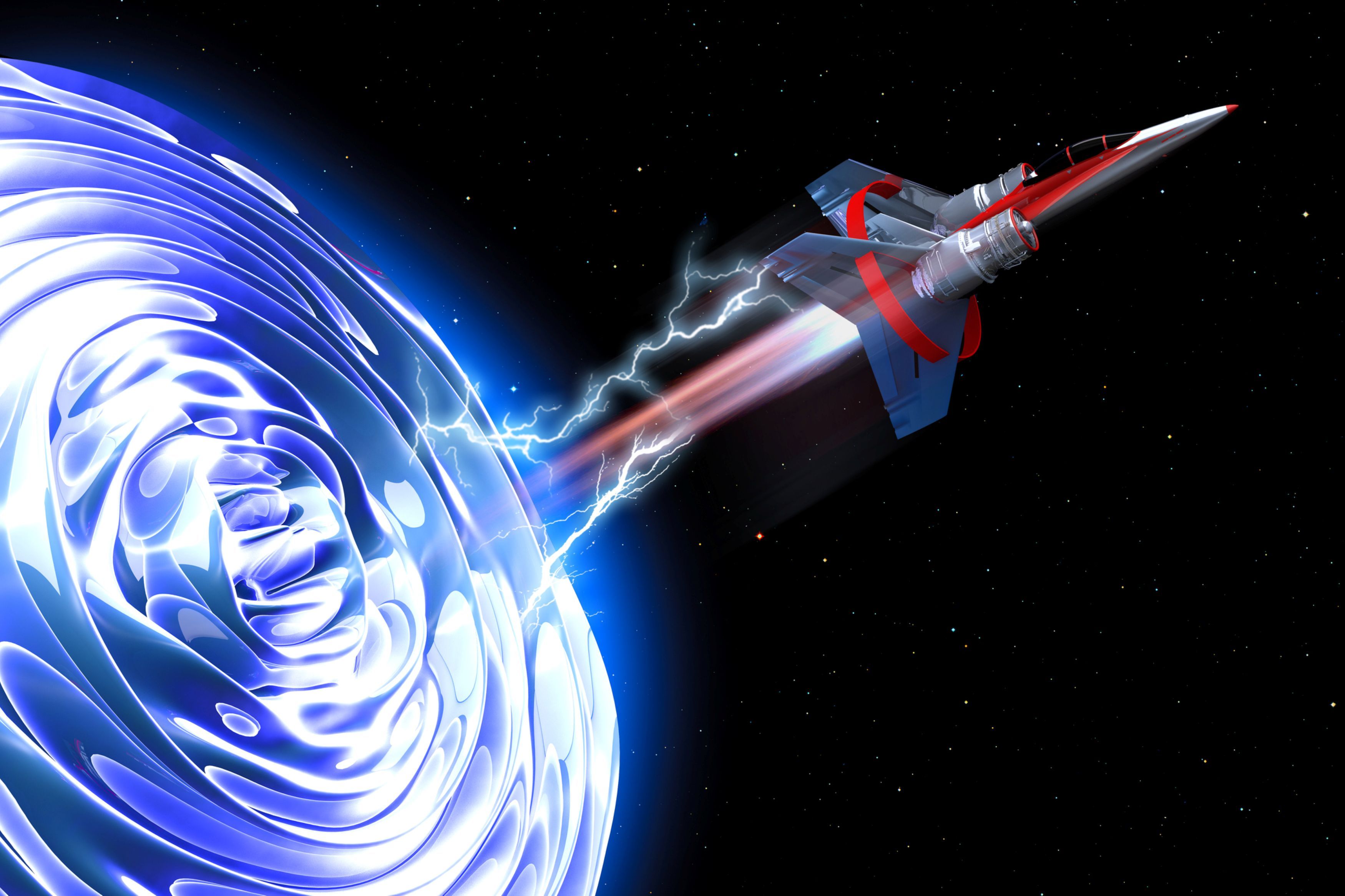 Eine Rakete die ins Weltall fliegt