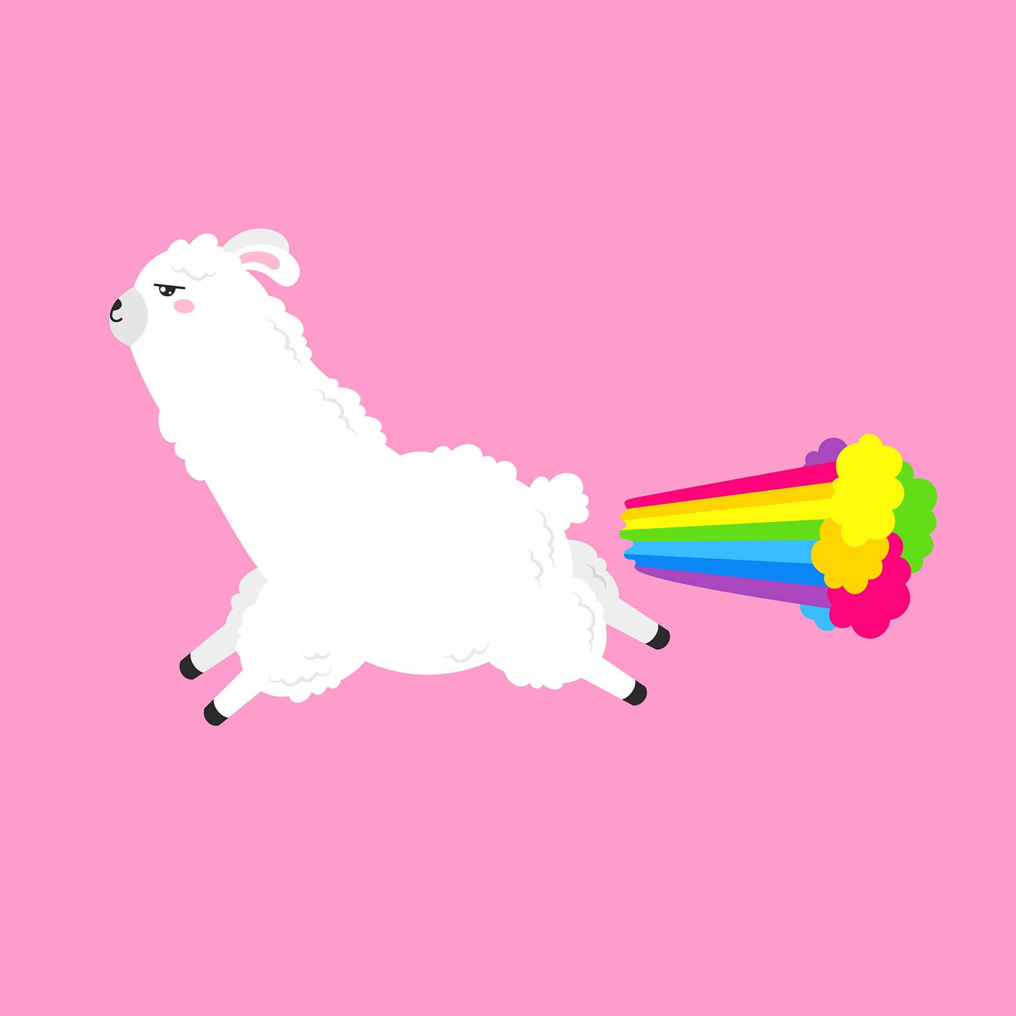 Grafik eines Lamas, dass einen Regenbogen pupst