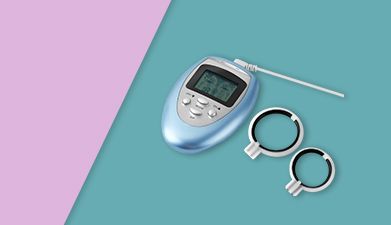 Elektro Penis-Hodenringe von EIS auf rosa-grünem Hintergrund