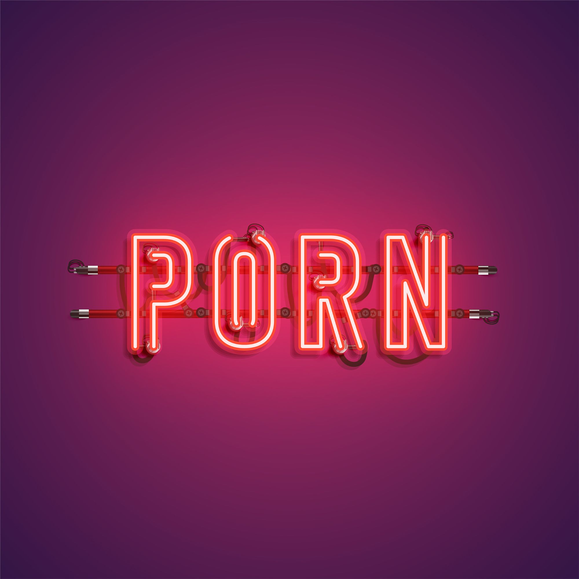Rot beleuchtetes Wort "Porn" auf lila Hintergrund