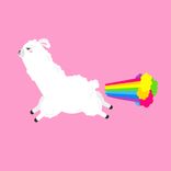 Grafik eines Lamas, dass einen Regenbogen pupst